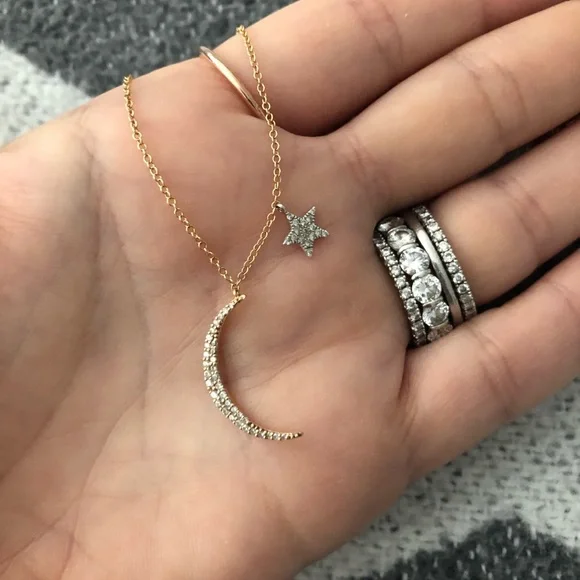 Meira T 14K Rose Gold Diamond Moon Star Necklace - Picture 12 of 15